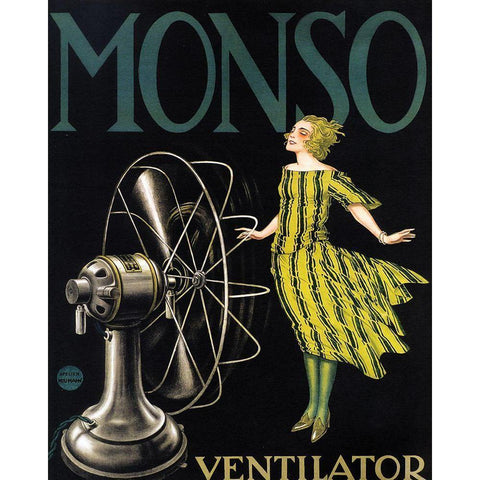 Monso Fans Black Modern Wood Framed Art Print with Double Matting by Vintage Apple Collection
