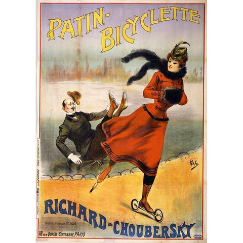 Patin Bicyclette Gold Ornate Wood Framed Art Print with Double Matting by Vintage Apple Collection