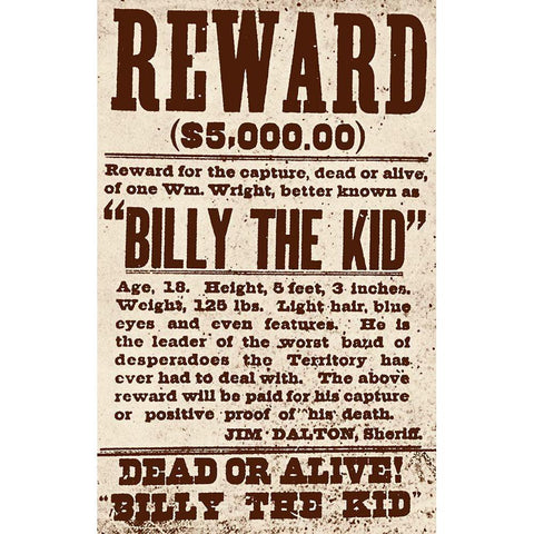 Reward Billy The Kid Black Modern Wood Framed Art Print with Double Matting by Vintage Apple Collection