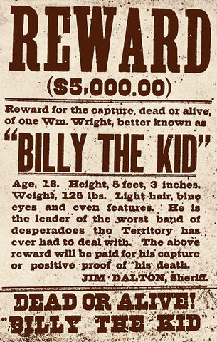 Reward Billy The Kid Black Ornate Wood Framed Art Print with Double Matting by Vintage Apple Collection