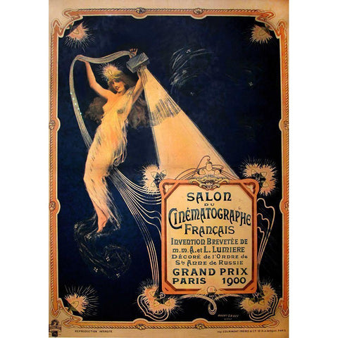 Salon du CinÃ©matographe White Modern Wood Framed Art Print by Vintage Apple Collection