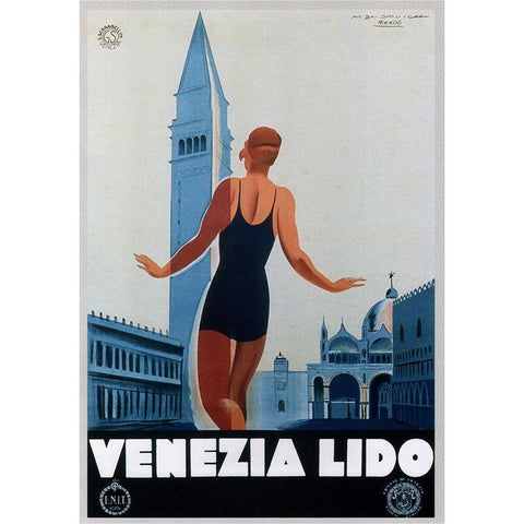 Venezia Lido Black Modern Wood Framed Art Print with Double Matting by Vintage Apple Collection