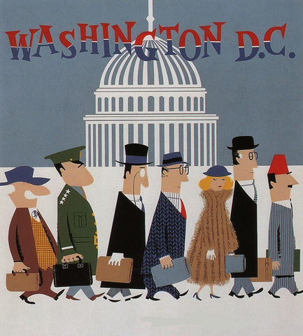 Washington DC White Modern Wood Framed Art Print with Double Matting by Vintage Apple Collection