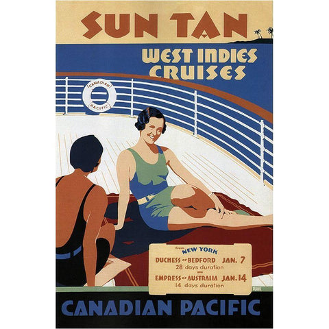 West Indies Cruises Gold Ornate Wood Framed Art Print with Double Matting by Vintage Apple Collection