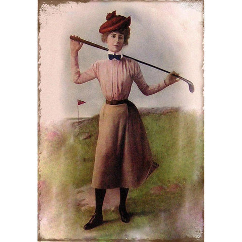 Vintage Lady Golfer Black Modern Wood Framed Art Print with Double Matting by Vintage Apple Collection