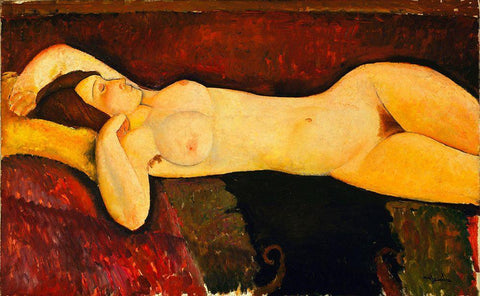 Amedeo Modigliani - Reclining Nude Arch White Modern Wood Framed Art Print with Double Matting by Vintage Apple Collection