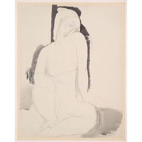 Amedeo Modigliani - Seated Nude White Modern Wood Framed Art Print by Vintage Apple Collection