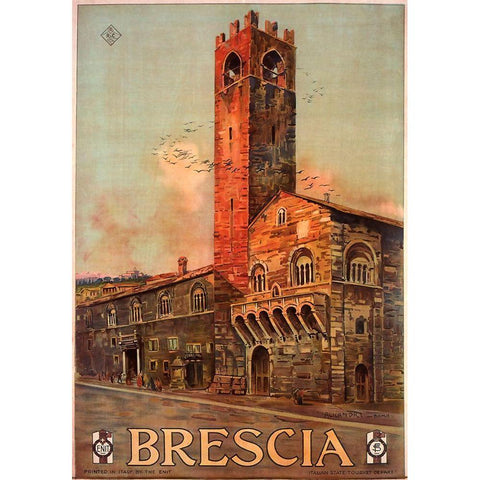 Brescia Italy Travel Poster White Modern Wood Framed Art Print by Vintage Apple Collection