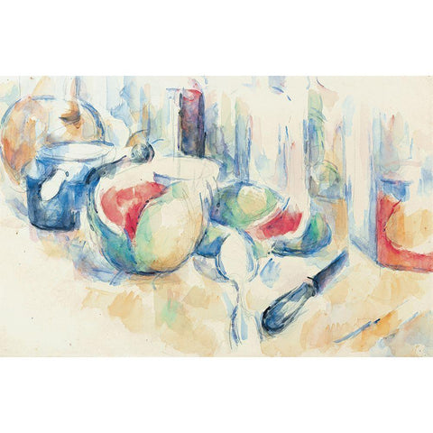 Cezanne - Still Life With Fruit White Modern Wood Framed Art Print by Vintage Apple Collection