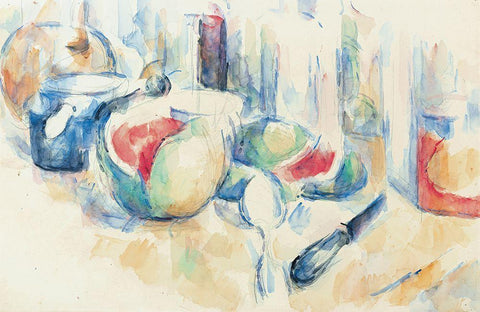 Cezanne - Still Life With Fruit White Modern Wood Framed Art Print with Double Matting by Vintage Apple Collection