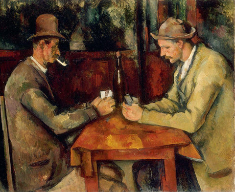 Cezanne - The Card Players White Modern Wood Framed Art Print with Double Matting by Vintage Apple Collection