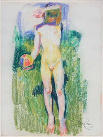 Frantisek Kupka - Girl with a Ball White Modern Wood Framed Art Print with Double Matting by Vintage Apple Collection