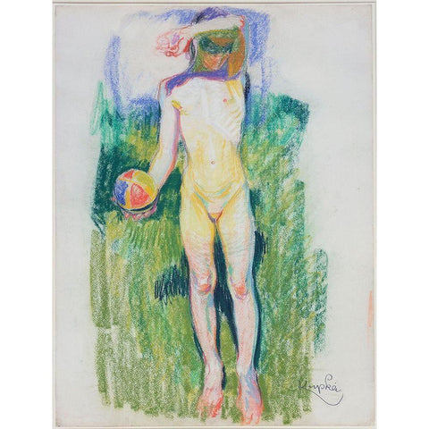 Frantisek Kupka - Girl with a Ball White Modern Wood Framed Art Print by Vintage Apple Collection