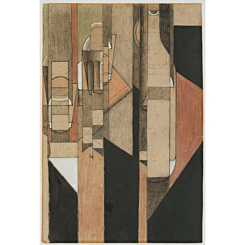 Juan Gris - Glass and Bottle White Modern Wood Framed Art Print by Vintage Apple Collection