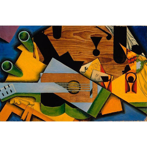 Juan Gris - Still Life With A Guitar White Modern Wood Framed Art Print by Vintage Apple Collection