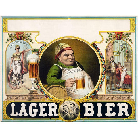 Lager Bier Gold Ornate Wood Framed Art Print with Double Matting by Vintage Apple Collection