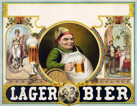 Lager Bier Black Ornate Wood Framed Art Print with Double Matting by Vintage Apple Collection