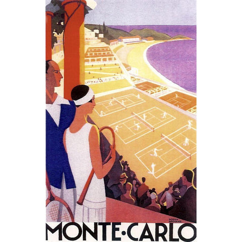 Monte Carlo Tennis Gold Ornate Wood Framed Art Print with Double Matting by Vintage Apple Collection