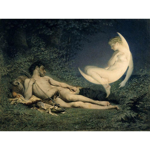 Moon Nymph Gold Ornate Wood Framed Art Print with Double Matting by Vintage Apple Collection