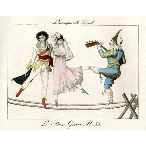 Tightrope Walkers French White Modern Wood Framed Art Print by Vintage Apple Collection