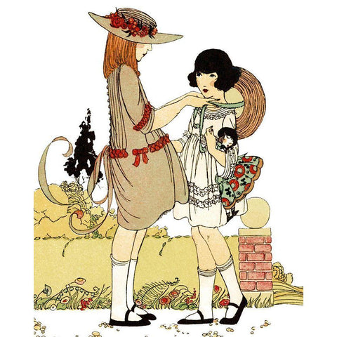 Two Young Girls White Modern Wood Framed Art Print by Vintage Apple Collection