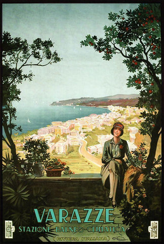 Varazze Italy Black Ornate Wood Framed Art Print with Double Matting by Vintage Apple Collection