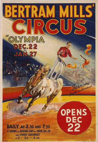 Bertram Mills Circus White Modern Wood Framed Art Print with Double Matting by Vintage Apple Collection