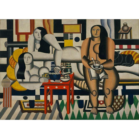 Fernand LÃ©ger - Three Women Gold Ornate Wood Framed Art Print with Double Matting by Vintage Apple Collection