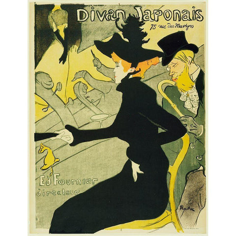 Henri de Toulouse-Lautrec - Divan Japonais Black Modern Wood Framed Art Print with Double Matting by Vintage Apple Collection