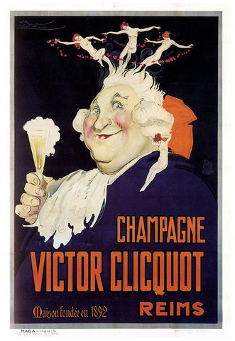 Champagne Cliquot Black Ornate Wood Framed Art Print with Double Matting by Vintage Apple Collection