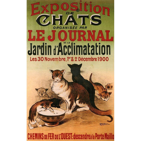 Exposition De Chats Black Modern Wood Framed Art Print with Double Matting by Vintage Apple Collection