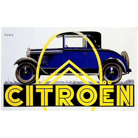 Blue Citroen White Modern Wood Framed Art Print by Vintage Apple Collection