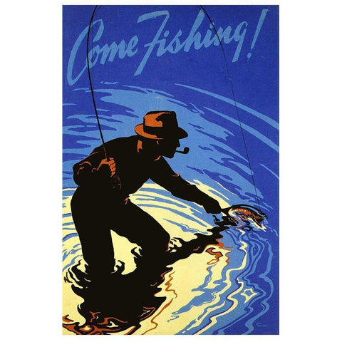 Come Fishing White Modern Wood Framed Art Print by Vintage Apple Collection