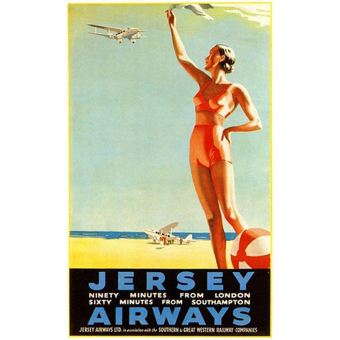 Jersey Airways Great Britain White Modern Wood Framed Art Print by Vintage Apple Collection