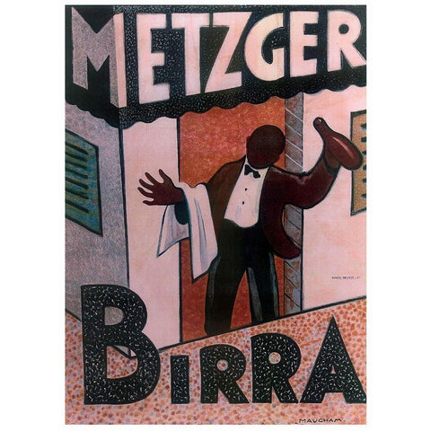 Metzger Birra Gold Ornate Wood Framed Art Print with Double Matting by Vintage Apple Collection