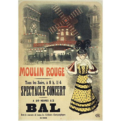 Moulin Rouge Bal Roedel Gold Ornate Wood Framed Art Print with Double Matting by Vintage Apple Collection
