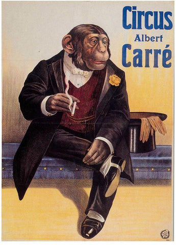 Carre Circus Chimp Black Ornate Wood Framed Art Print with Double Matting by Vintage Apple Collection