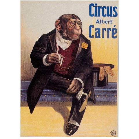 Carre Circus Chimp Black Modern Wood Framed Art Print with Double Matting by Vintage Apple Collection
