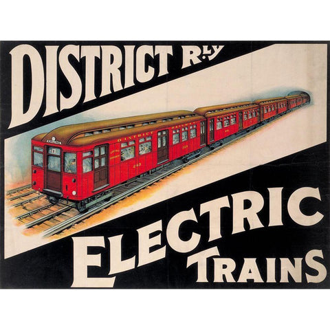 Electric Trains Black Modern Wood Framed Art Print with Double Matting by Vintage Apple Collection