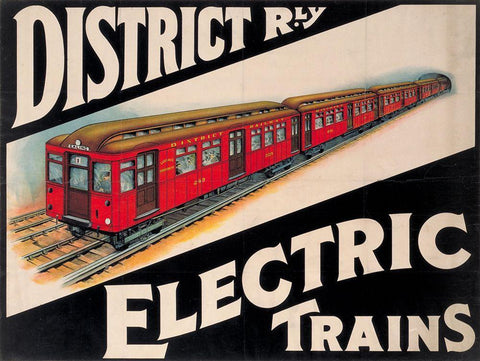 Electric Trains White Modern Wood Framed Art Print with Double Matting by Vintage Apple Collection