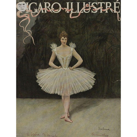 Figaro Illustre Ballerina White Modern Wood Framed Art Print by Vintage Apple Collection