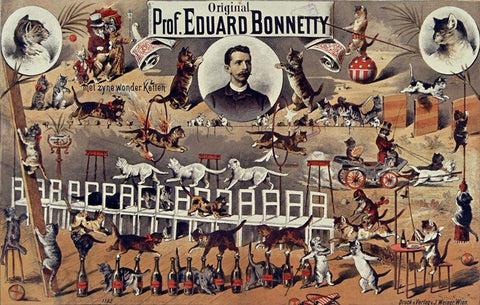 French Cats Black Ornate Wood Framed Art Print with Double Matting by Vintage Apple Collection