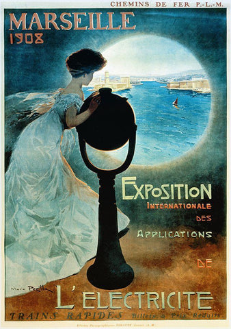 Marseille 1908 White Modern Wood Framed Art Print with Double Matting by Vintage Apple Collection