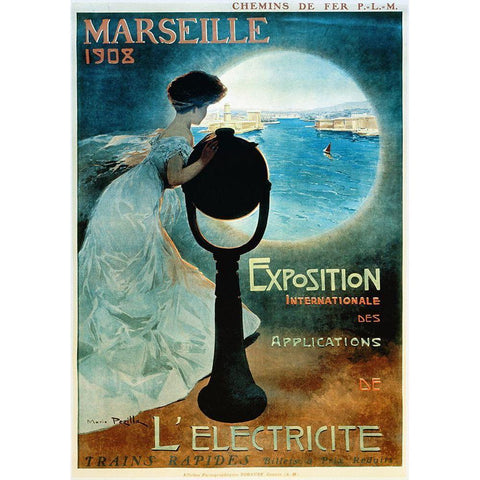 Marseille 1908 Black Modern Wood Framed Art Print with Double Matting by Vintage Apple Collection