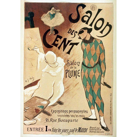 Salon Des Cent Harlequin White Modern Wood Framed Art Print by Vintage Apple Collection