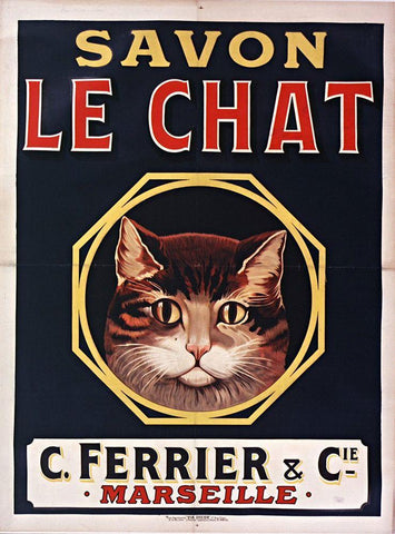 Savon Le Chat Black Black Ornate Wood Framed Art Print with Double Matting by Vintage Apple Collection