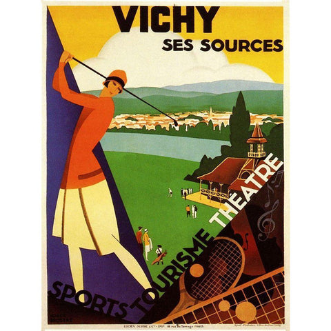 Vichy Ses Sources Black Modern Wood Framed Art Print with Double Matting by Vintage Apple Collection