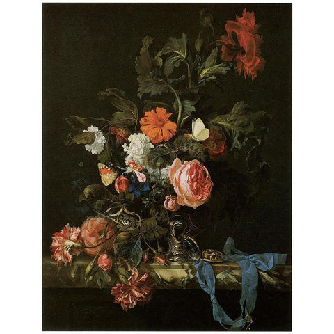 Flowers One Black Modern Wood Framed Art Print by Vintage Apple Collection
