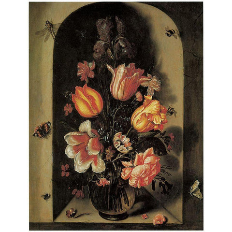 Flowers Three Black Modern Wood Framed Art Print with Double Matting by Vintage Apple Collection