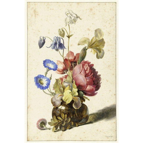 Flowers Six Black Modern Wood Framed Art Print with Double Matting by Vintage Apple Collection